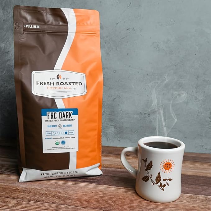 Fresh Roasted Coffee, Organic FRC Dark Water-Processed Decaf | USDA Organic, Kosher | Dark Roast 5 lb (80 oz) Whole Bean