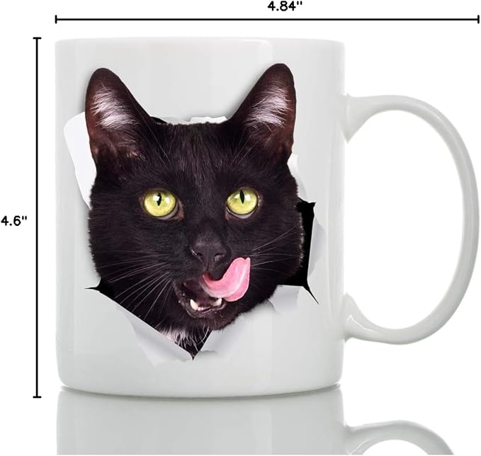 Winston & Bear Thirsty Black Cat Coffee Mug - Funny Ceramic Coffee Mug Gift for Cat Lovers - Cute Novelty Cup for Men and Women (15oz)