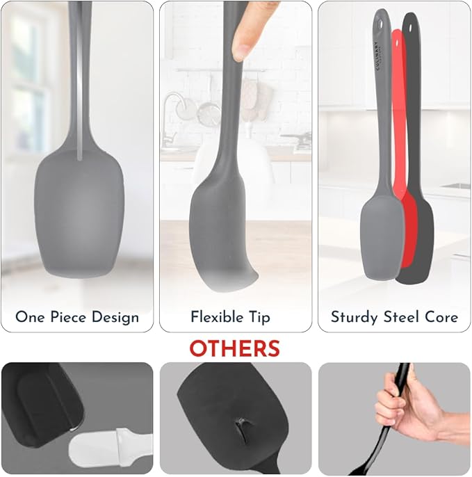 4-Piece Grey Baking Spatula Set - Holiday Baking Essentials, Rubber Spatulas Silicone Heat Resistant, BPA-Free - Spatula Set for Nonstick Cookware - Silicone Baking Utensils