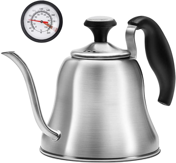 Tea Kettle with Thermometer for Stove Top Gooseneck Kettle, Pour Over Coffee Tea Pot, Goose Neck Tea Pot Stovetop, Hot Water Heater for Camping, Home & Kitchen, Stainless Steel - Small 28oz