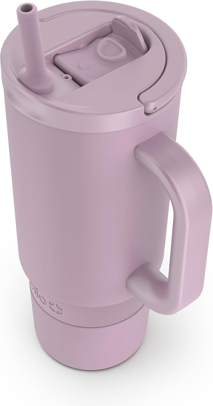 Ello Port 30oz Tumbler with Carry Loop & Integrated Handle | Vacuum Insulated Stainless Steel Reusable Water Bottle Travel Mug | Leak Proof Lid | Flexible Straw | BPA-Free | Dishwasher Safe | Mauve