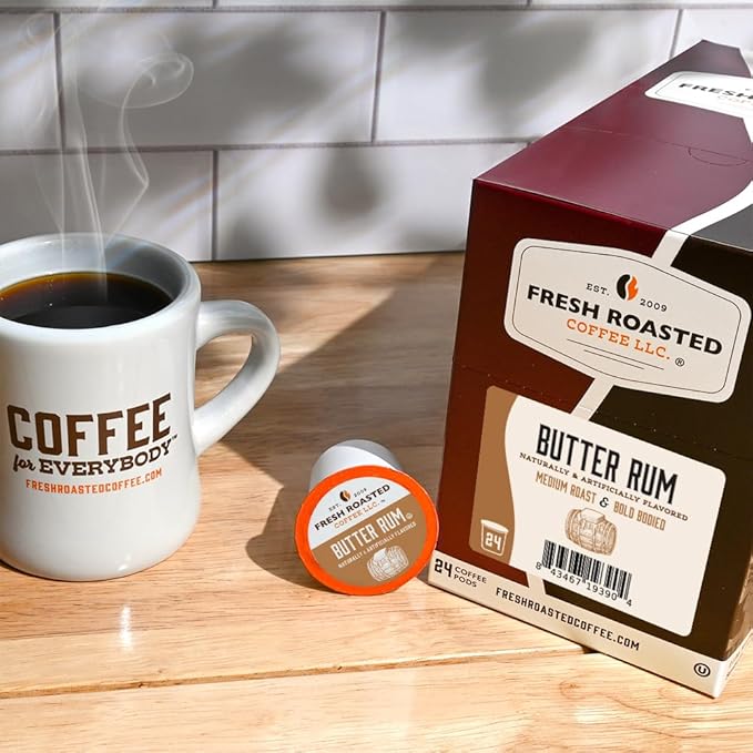 Fresh Roasted Coffee, Butter Rum, Flavored Coffee Pods, K-Cup Compatible, 24 Count