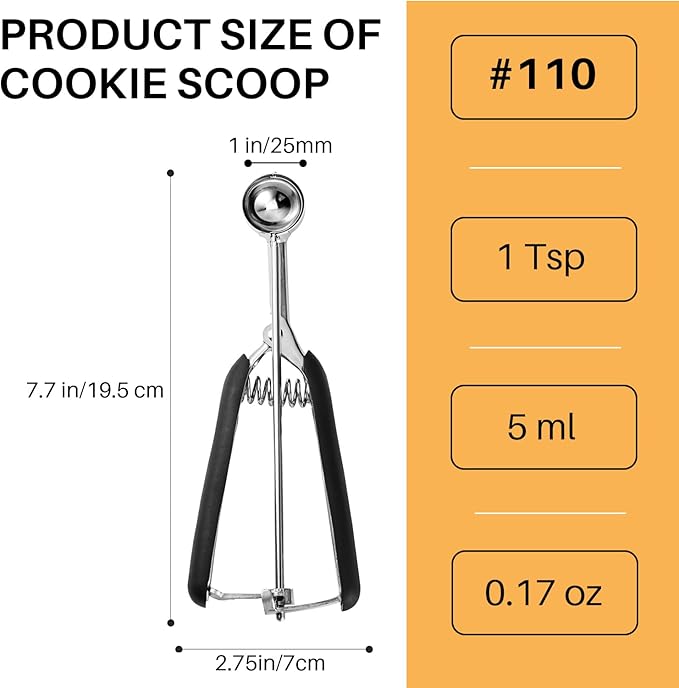 Mini Cookie Scoop, Extra Small,1 Tsp Cookie Dough Scoop, Melon Baller Scoops, Mini Ice Cream Scoop, Comfortable Grip, Non-Slip, For Making Cookie Melon Ball Ice Cream Meatball