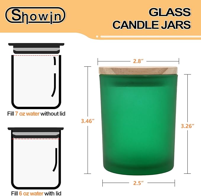 Thick Candle Jars for Making Candles 12 Pcs, 7 OZ Empty Jars with Wood Lids for Candle Making, Sample Container, Frosted Green