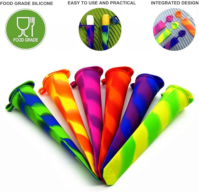Popsicle Molds,6 Pieces Silicone Ice Pop Molds,Drip Free Popsicle Maker for Kids,BPA Free Freezer Tubes with Lids,For Snacks,Popsicle,Yogurt Sticks,Juice,Ice Candy Pops