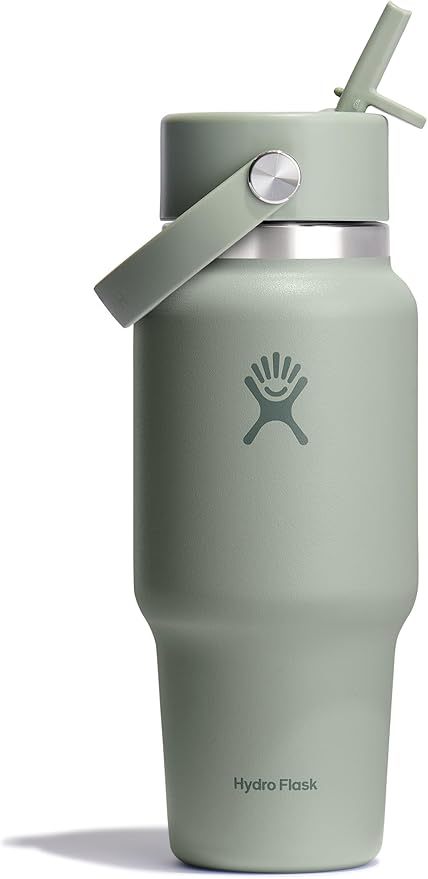 Hydro Flask Travel Water Bottle - Insulated Stainless Steel - Wide Straw Lid, Non Spill, Leakproof in 24 Oz Agave Green