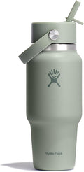 Hydro Flask Travel Water Bottle - Insulated Stainless Steel - Wide Straw Lid, Non Spill, Leakproof in 24 Oz Agave Green