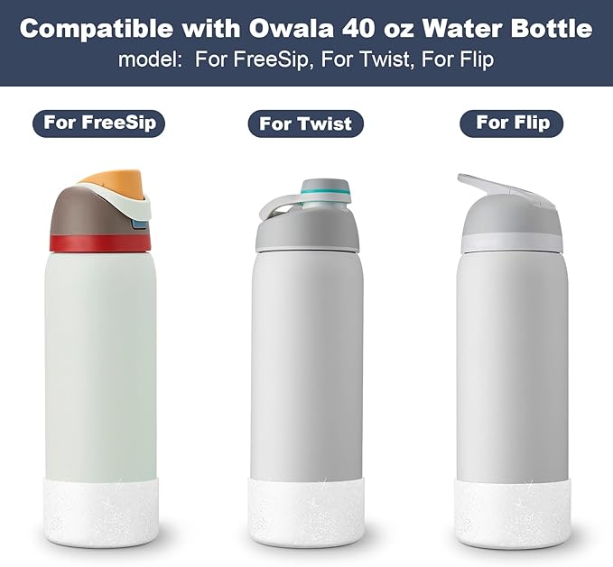 2 PCS Glitter Silicone Boot for Owala Water Bottle, Anti-Slip Protective Sleeve for FreeSip/Twist/Flip Stainless Steel Water Bottles Accessories