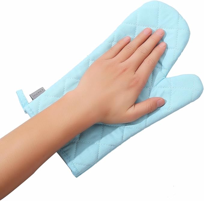 Oven Mitts and Pot Holders 4 pcs Set,High Heat Resistant 500 Degree Extra Thicken Long Kitchen Cotton Oven Glove for Cooking (12 Inch,Light Blue)