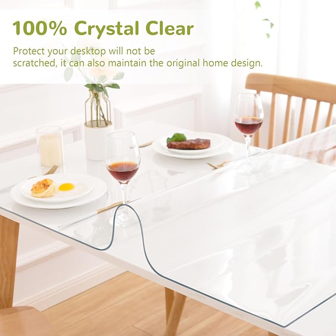 24 x 96 Inch Clear Plastic Table Cover, 1.5mm Thick, Waterproof for Dining, Kitchen & Office