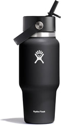 Hydro Flask Travel Water Bottle - Insulated Stainless Steel - Wide Straw Lid, Non Spill, Leakproof in 24 Oz Black
