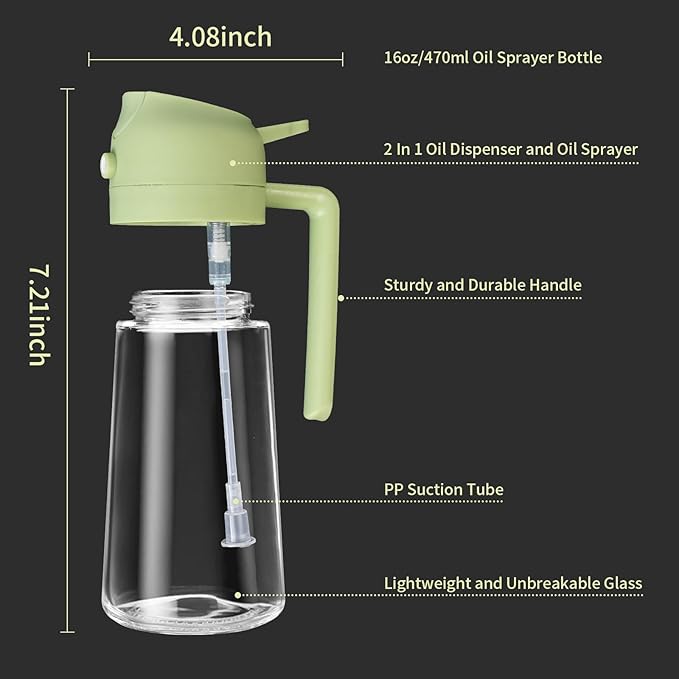 Oil Sprayer for Cooking, 2 In 1 Oil Dispenser and Oil Sprayer (Green)
