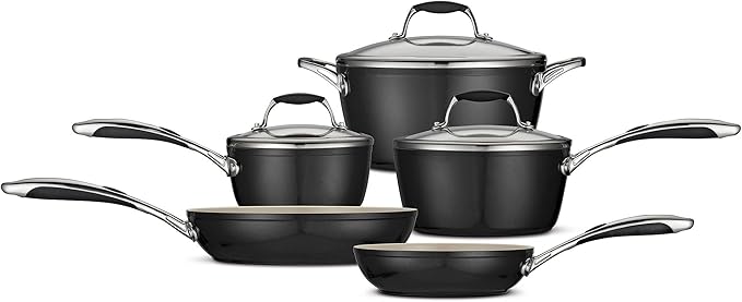 Tramontina Ceramica Deluxe 8-Piece Cookware Set with Lids, Ceramic Non Stick Pots and Pans Kitchen Set, Oven-Safe, Metallic Black