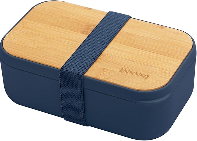 Bento Box for Adult Lunch Containers with Utensils for Men/Women Blue - Natural Bamboo Lid, Chopsticks, Microwave Safe, Dishwasher Safe, Bpa Free, Gifts for Women, Cute, Small