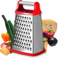 Stainless Steel 4 Sides Grater Slicer with Handle, Multifunctional Cutter Planing for Ginger, Garlic, Cucumbers, Carrots, Cheese, Potato, Ergonomic Design Kitchen Gadgets Accessories（Red）