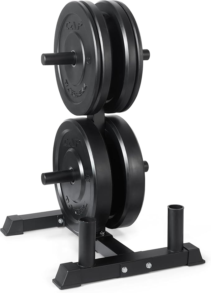 CAP Barbell 2-Inch Olympic Bumper Plate Weight Set with 6 Post Rack | 100-370 lbs | Multiple Options