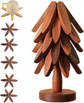 Natural Wood Tree Trivet Set, 𝐍atural Tree Trivet Set - 4 Wooden Trivets,4 Wooden 𝐓rivets & 1 Stand Like a Christmas Trees,for Hot Dish,Pot,Bowl,Teapot,Hot Pot Sets (Walnut Finish 5 Trivets,1set)