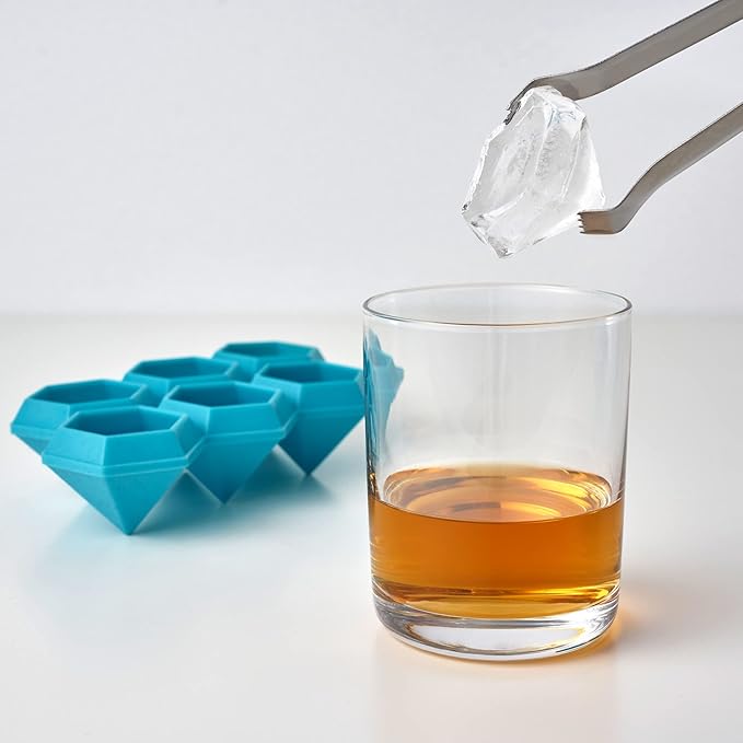 TrueZoo Iced Out Diamond Ice Tray, Easy Release Silicone Ice Mold for Whiskey, Cocktails, Spirits, Iced Tea, Beverages, Bar Cart Accessories, Kitchen & Home Bar Gifts, Set of 1, Blue