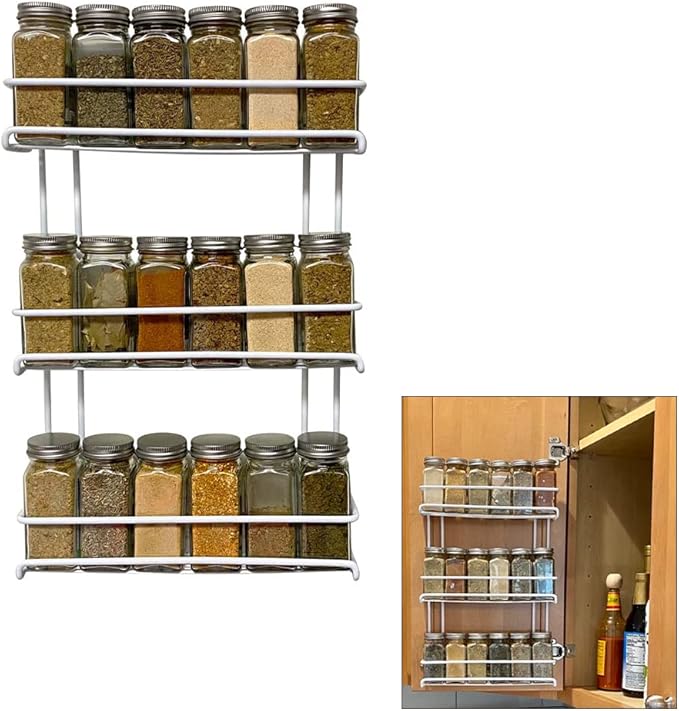Evelots 2 Pack 3-Tier Spice Rack-Door/Wall Mounted-Sturdy Coated Metal-Up to 36 Bottles