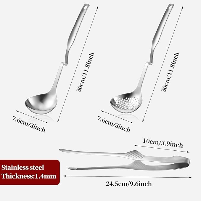 6 PCS Soup Ladle pot Colander & BBQ Tongs Hotpot Kit - Shabu Shabu Utensils Set for Camping, Barbecue & Kitchen Cooking Ladle Set