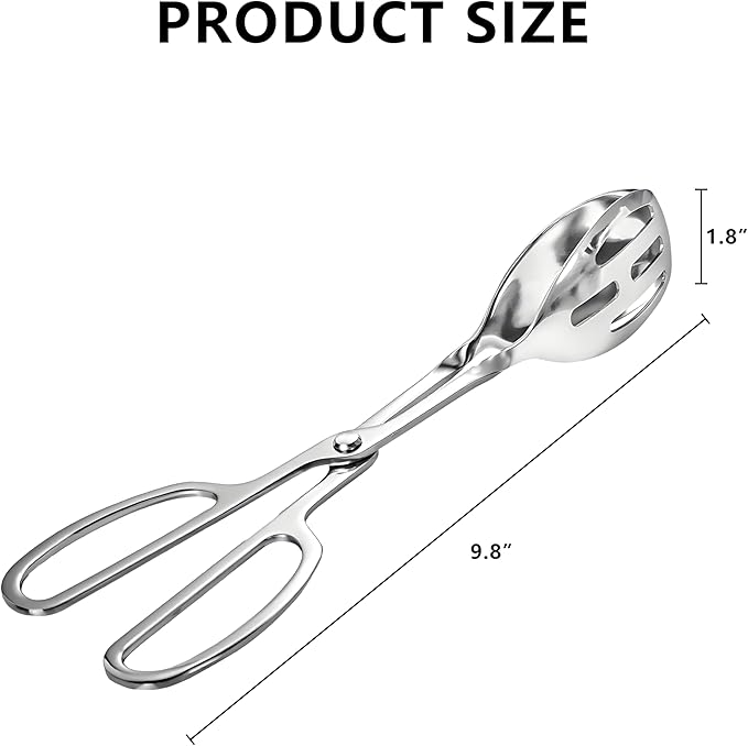 Kitchen Tongs for Cooking for Buffet Party Catering - Stainless Steel Salad Tongs for Food Bread Cake Bake Dessert, 10-Inch Serving Tongs for Grill, Steak, Barbecue, Scissor Design (2 Pack)