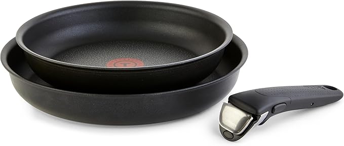 T-fal Ingenio Detachable Handle Cookware Set, Stackable Set. Induction Oven Broiler Safe 500F Cookware, Pots and Pans, Oven, Broil, Dishwasher Safe, 3 Piece set, Onyx Black