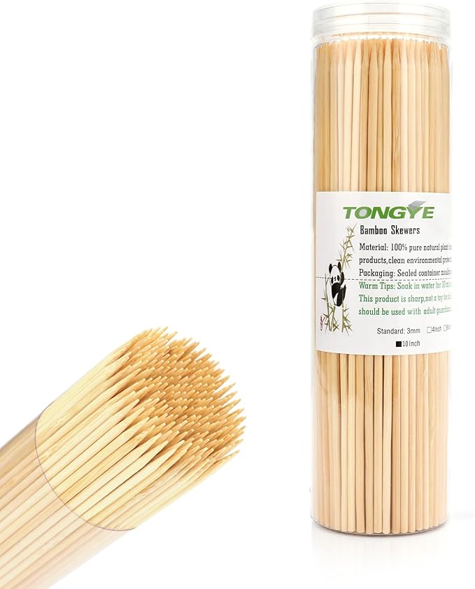 [200 PCS] 10 inch Bamboo Skewers, Premium Wooden Skewers Without Splinters, Skewers for Grilling, BBQ, Appetizer, Fruit Kabobs, Chocolate Fountain, Cocktail Toothpicks, and Food Skewer Sticks.