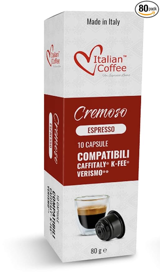 ITALIAN COFFEE FOR ESPRESSO LOVERS Italian Coffee capsules compatible with Verismo, CBTL, Caffitaly, K-fee systems (80 pods CREMOSO blend)