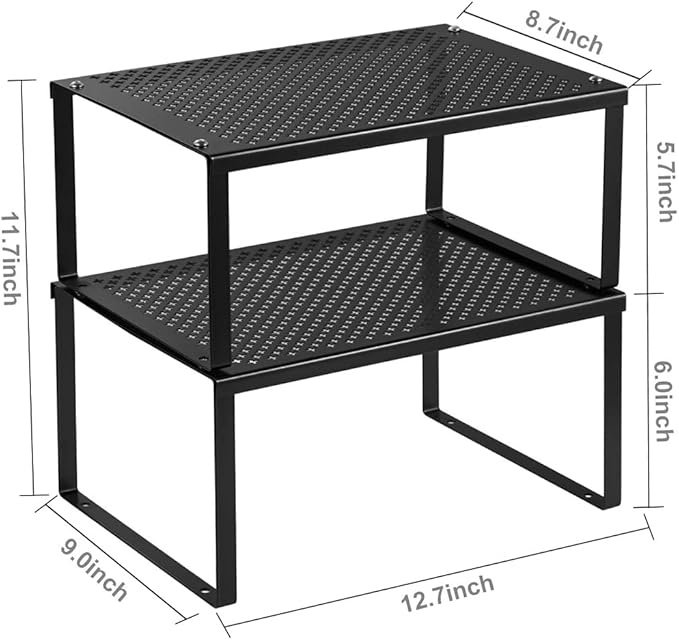 NEX Kitchen Cabinet And Counter Shelf Organizer, Expandable & Stackable, Black