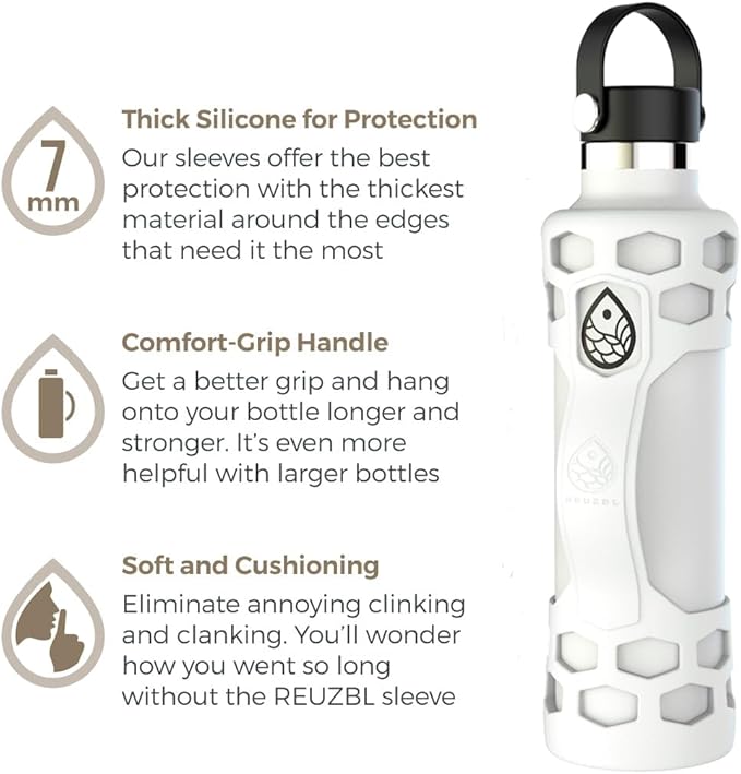 REUZBL Silicone Boot Sleeve Protector with Handle – Compatible with Hydro Flask 40oz, 32oz, 24oz, 21oz – Protective Bottle Bumper for Stainless Steel Water Bottles