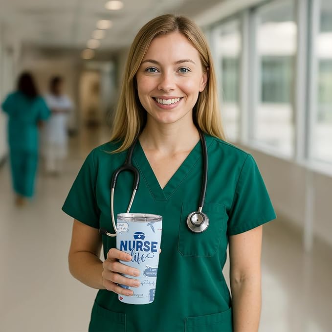 SANDJEST Nurses Tumbler 20oz, Stainless Steel Travel Cup with Lid, Nurse Life Insulated Coffee Mug, Gifts for Women Girls Friends Sisters on Birthday Christmas Nurse Week