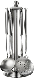 Cooking Utensils set, 18/8 Stainless Steel Kitchen Utensils set, 7 Pieces Cookware Set with Rotating Holder, Heat Resistant Stainless Steel Cooking Spoon(Dishwasher Safe)