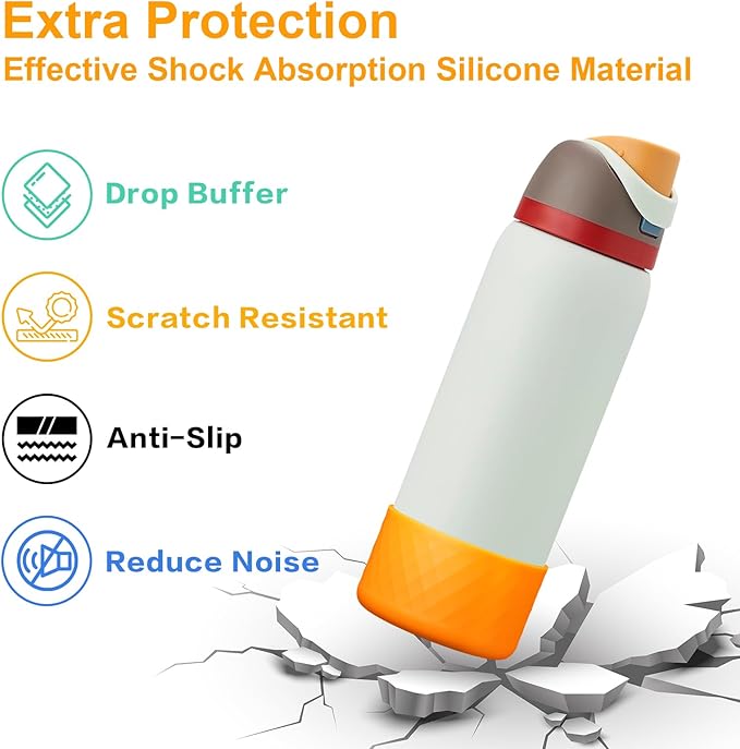 2PCS Silicone Water Bottle Boot for Owala 40oz, Protective Bottom Bumper Anti-Slip Sleeve for FreeSip, Twist, and Flip Stainless Steel Bottles, Dishwasher Safe and BPA Free