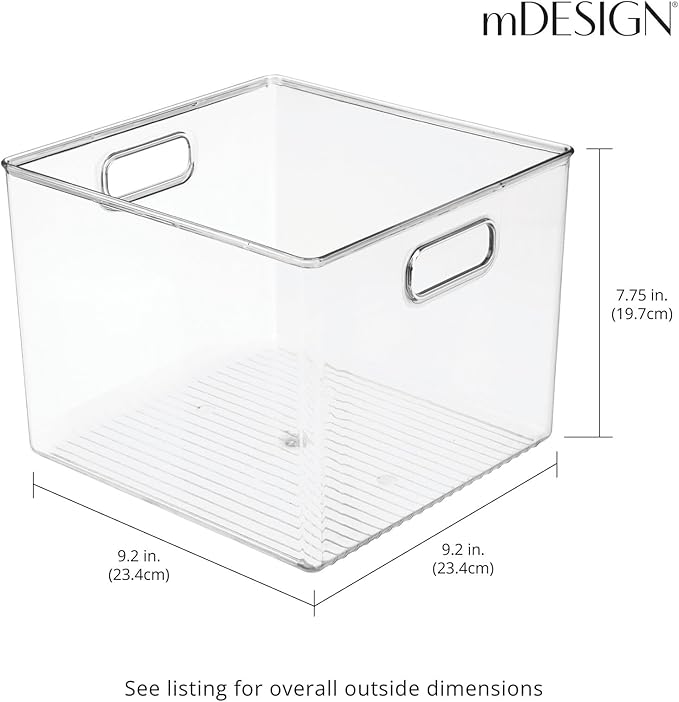 mDesign Small Modern Plastic Storage Organizer Bin Basket with Handles for Home Closet Organization - Shelf, Cubby, Cabinet, and Cupboard Organizing Decor - Ligne Collection - Clear