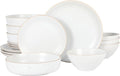 Gibson Home Dinah 16-Piece Matte White Stoneware Dinnerware Set – Double Bowl, Embossed Speckled Design, Durable Kitchen Dinnerware