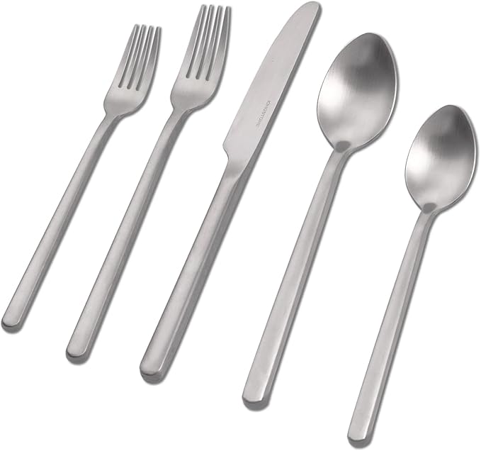 KINGSTONE 40 Piece Silverware Set, Flatware Set for 8, 18/10 Stainless Steel Cutlery Set Mirror Polished Modern Design Dishwasher Safe, Matte Silver