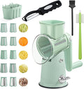5 in 1 Rotary Cheese Grater Hand Crank, Replaceable Stainless Blades Cheese Shredder, Strong Suction Base Vegetable chopper Slicer with Cleaning Brush Peeler & Bonus Storage Box for Blades