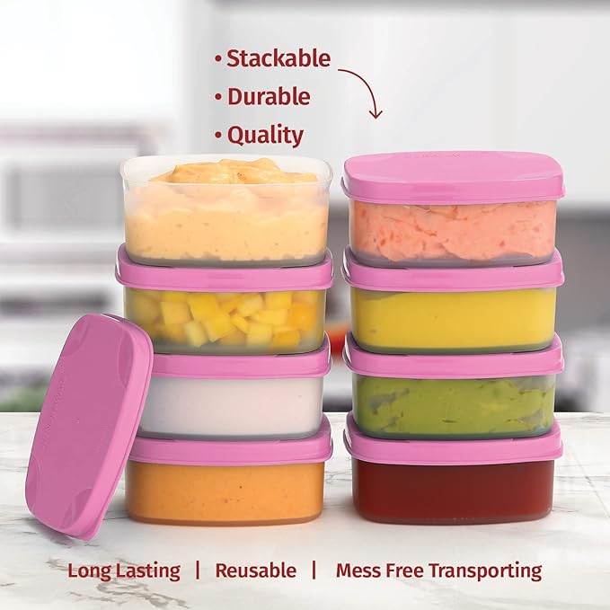 Reusable Airtight Food Containers 3 oz 8 pack. for Snacks, Baby/Toddler Food/Puree, Condiments, Picnics Food Prep, Lunch, Plastic Food Storage Containers–Dishwasher, Microwave, Freezer Safe BPA free