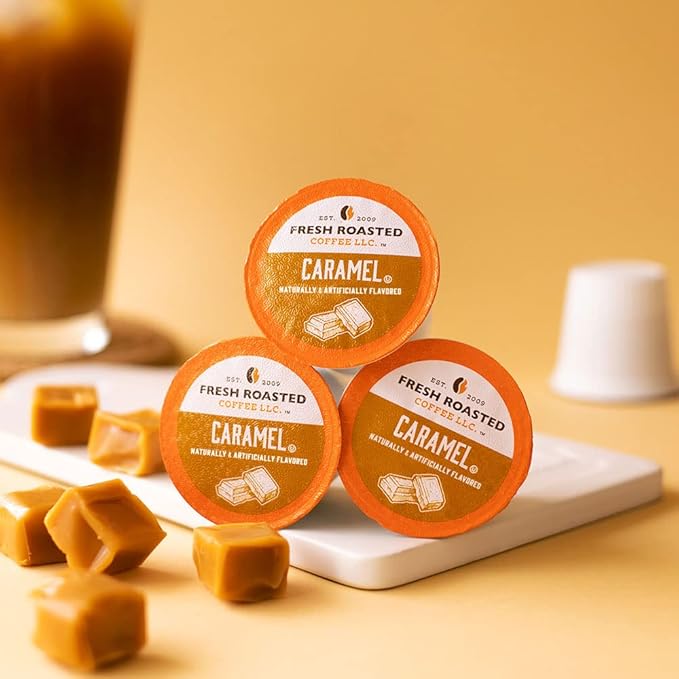 Fresh Roasted Coffee, Caramel, Flavored Coffee Pods, K-Cup Compatible, 96 Count