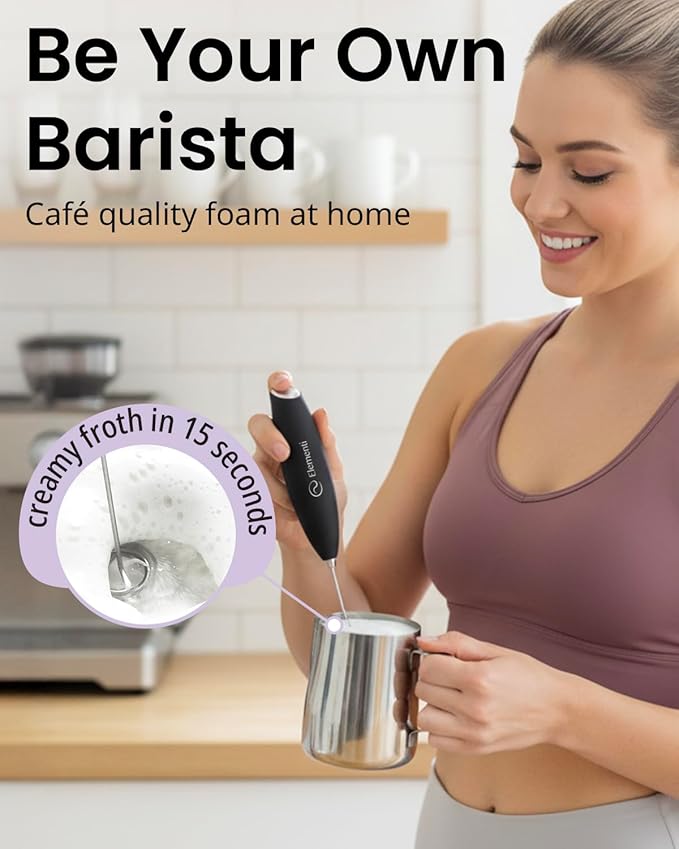 Elementi Frother Wand - Easy to Use Milk Frother Handheld Electric Stirrer for Powder Drinks, Durable & Powerful Protein Powder Mixer Wand, Coffee Stirrers Electric (White)