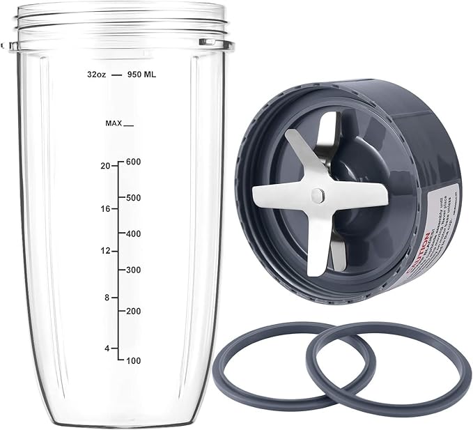 New Blender Cup and Blade Replacement Parts 32oz Cup and Extractor Blade and 2 Rubber Gaskets 4-Piece Compatible with NutriBullet High-Speed Blender/Mixer System 600W/900W Series