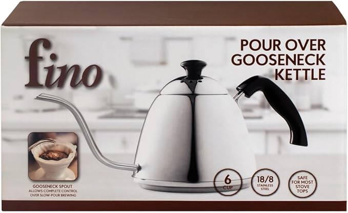 Fino Pour Over Gooseneck Coffee Kettle, 18/8 Stainless Steel, 6-Cup, 1L Capacity