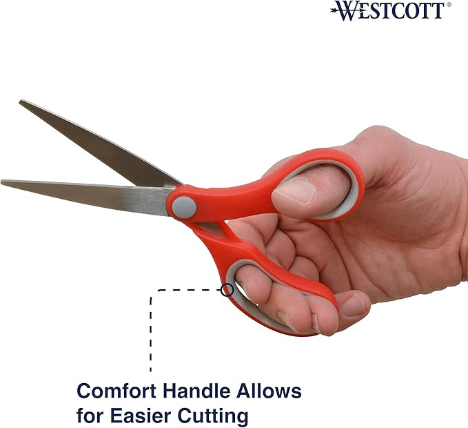 Westcott School Scissors, All-Purpose Student Scissors for Ages 12+, Ideal for Crafting and School Projects, Back-to-School, School Supplies, Classroom Supplies, 7-Inch, 2-Pack, Red/Gray