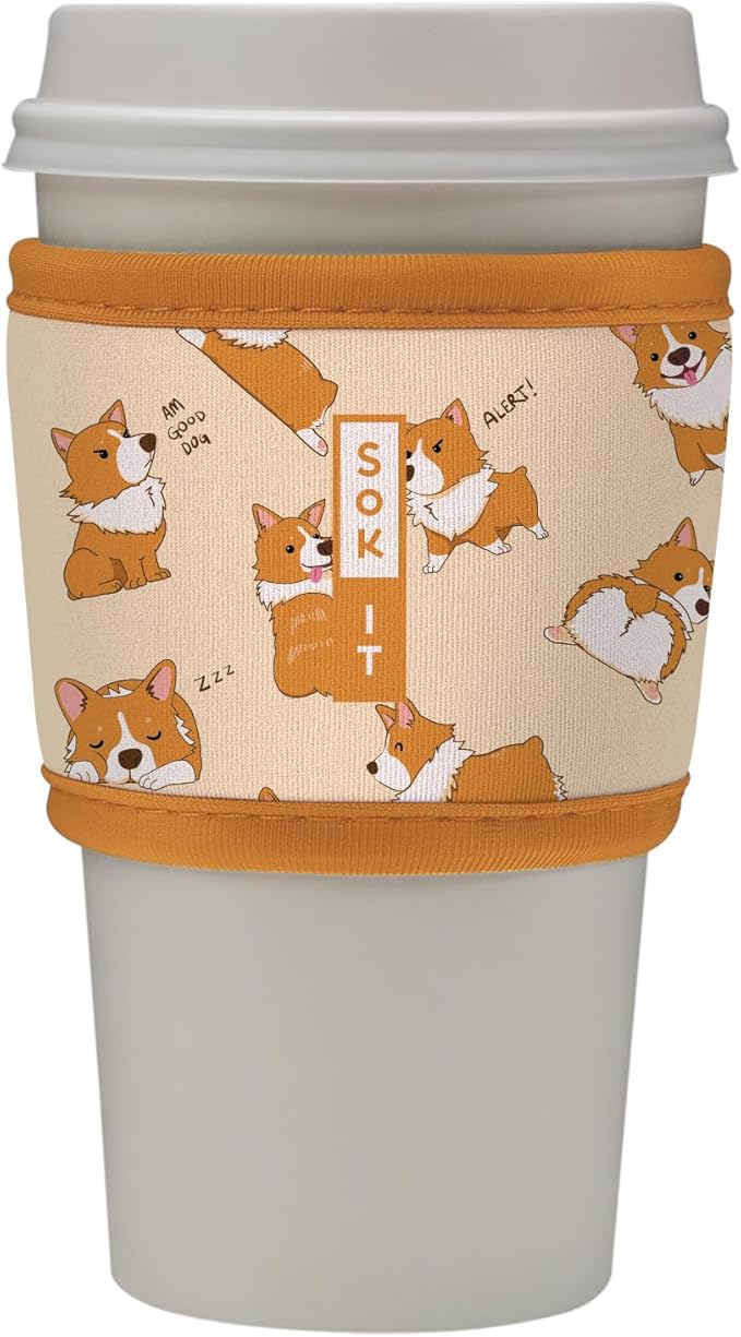 Sok It HotSok Coffee & Tea Reusable Insulated Neoprene Cup Sleeve (Too Corgi to Function)