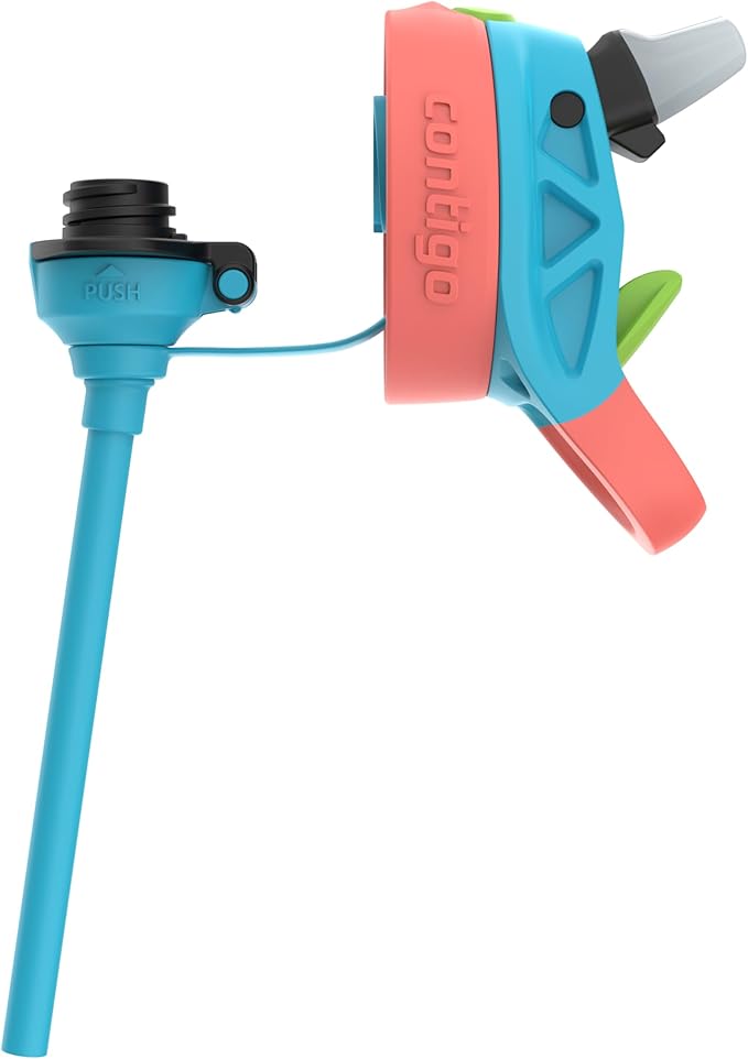 Contigo Kids Cleanable AutoSpout Water Bottle with Pop up-Straw, BPA-Free Plastic, 20oz, Blue Raspberry & Coral