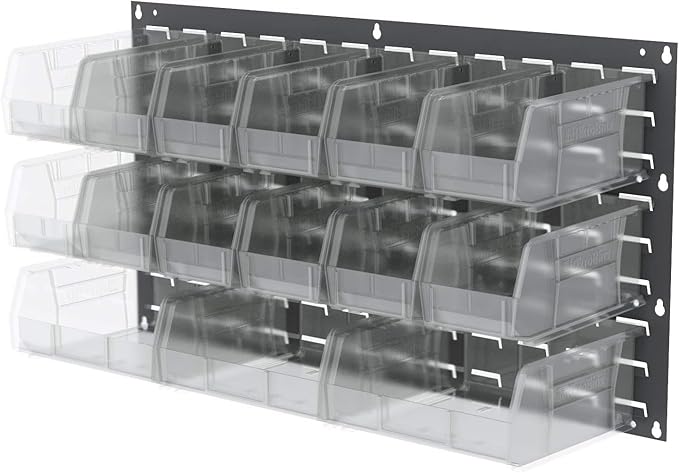 Akro-Mils 30230 AkroBins Plastic Storage Bins, Space-Saving Stackable Bins for Garage, Pantry, Craft Organization, 11-" x 5-" x 5-", Clear, 12-Pack