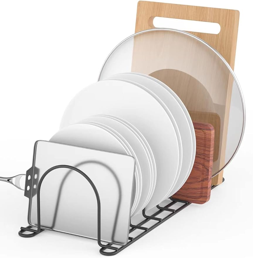 JAQ Pot Lids Holder, 13.5" Metal Kitchenware Dividers Organizer Rack for Plates, Pans, Sheet Pan, Baking Sheets,Office Documents in Kitchen Cabinets Shelf Countertop Pantry (2-pack, Black)