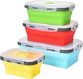 KUON Collapsible Silicone Food Storage Containers, Set of 4 Kitchen Collapsible Bowls with Airtight Lids, BPA Free, Microwave and Freezer and Dishwasher Safe (4 Colors)