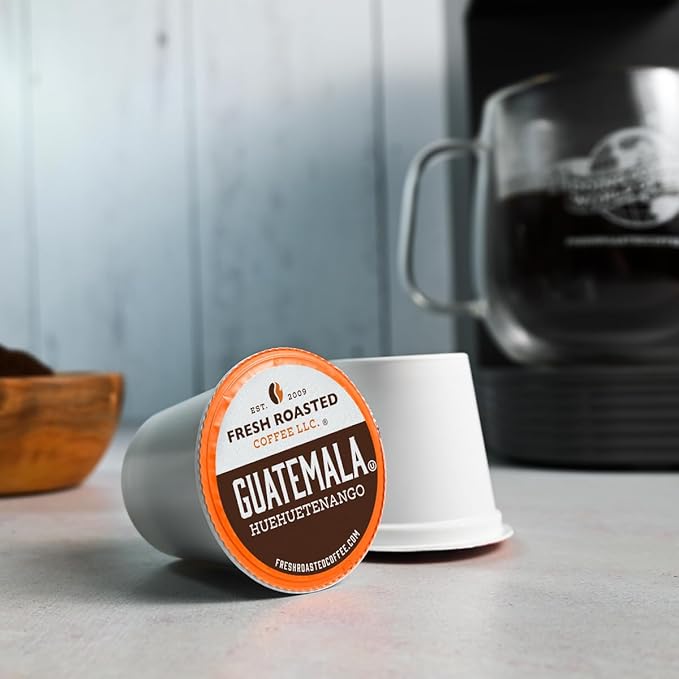 Fresh Roasted Coffee, Guatemala Huehuetenango, Medium Roast, 24 Pods for K Cup Brewers
