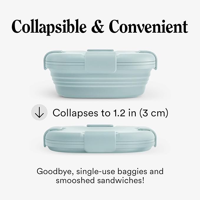 STOJO Collapsible Sandwich Box – 24oz, Reusable Food Storage Container, Silicone Bowl for Hot/Cold Food – Meal Prep, Lunch, Camping, Hiking – Dishwasher Safe (Set of 1, Aquamarine)